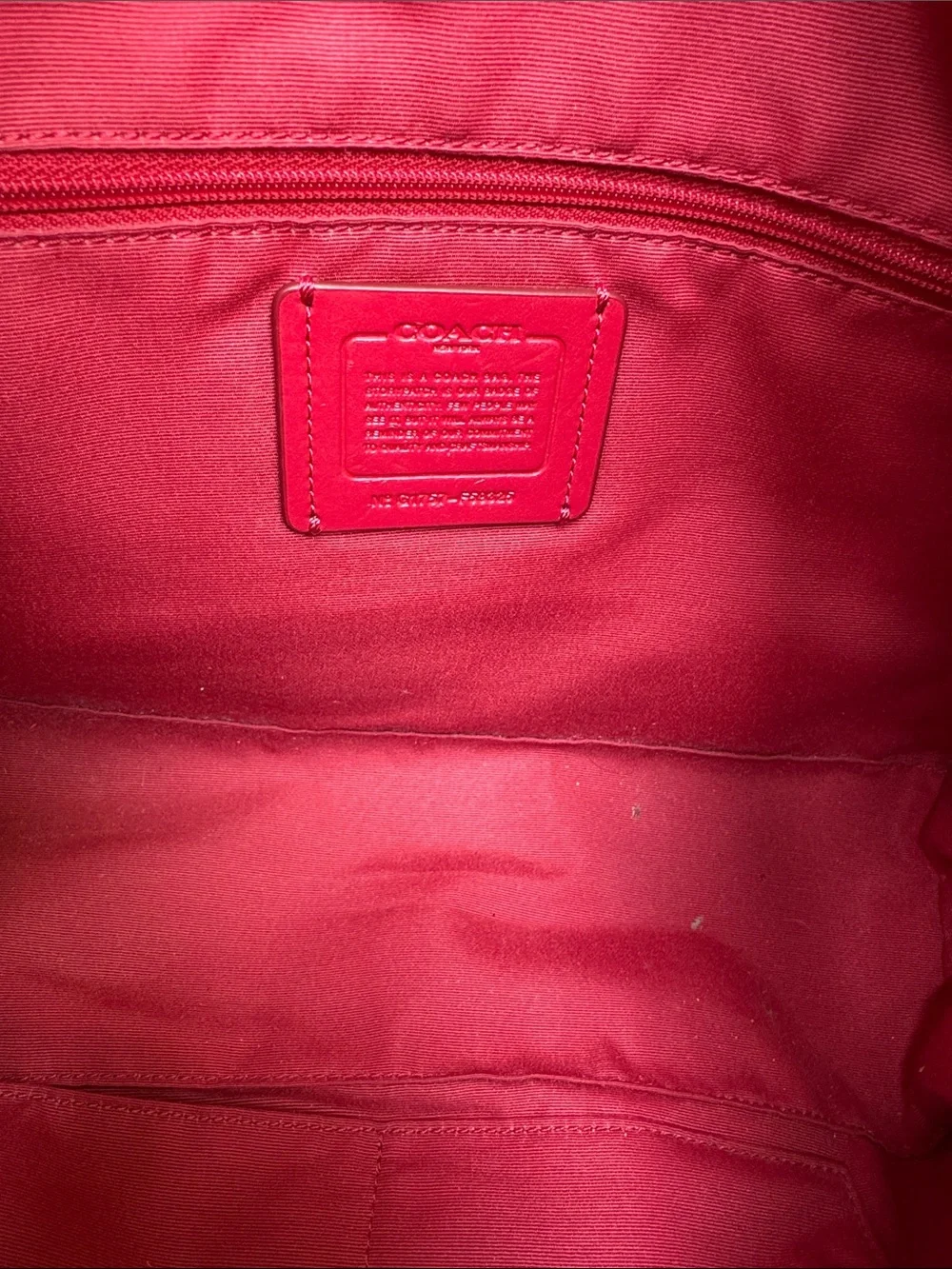 Coach Red Leather Tote with Gold-Tone Accents - Picture 4 of 4